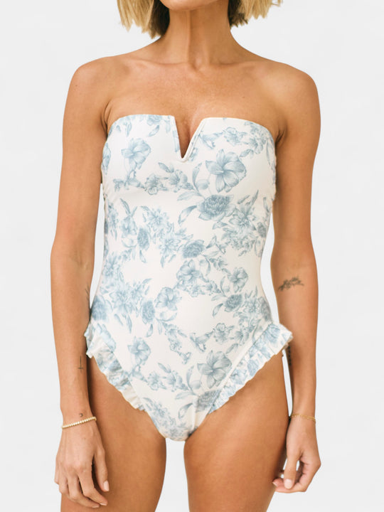 Abigail Strapless One-Piece Swimsuit in Daylight Saunter