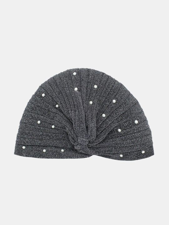 CRT - Semi-Sheer Shimmery Pleated Turban with Pearls