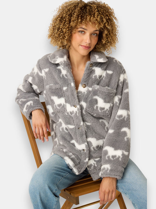 Let's Get Cozy Horse Print Cozy Plush Jacket
