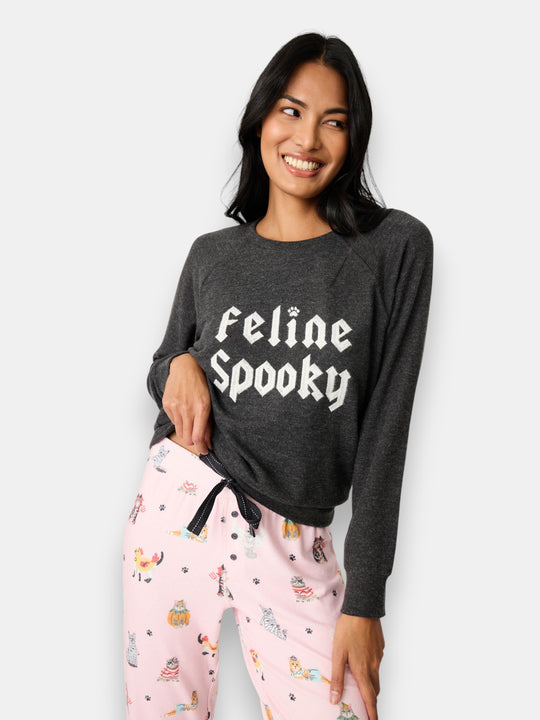 Feline Spooky Graphic Fleece Sweatshirt