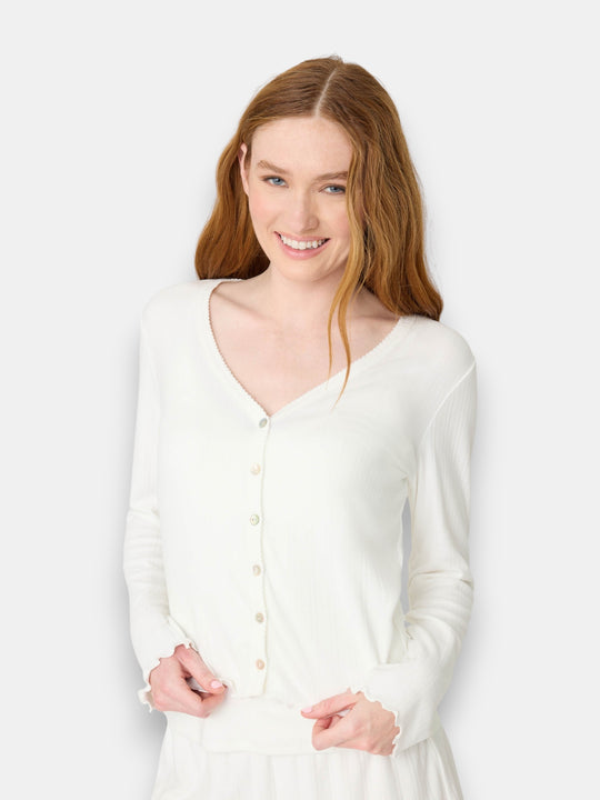 Pointelle Essentials Solid Ivory Cardigan