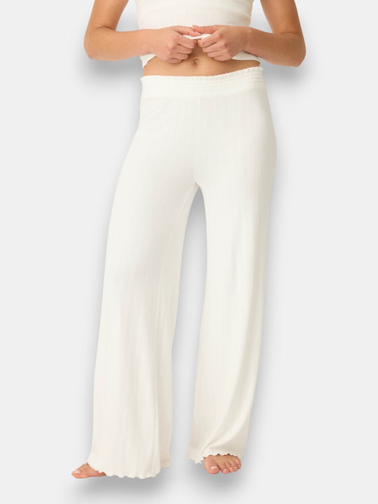 Pointelle Essentials Solid Ivory Open Leg Pant