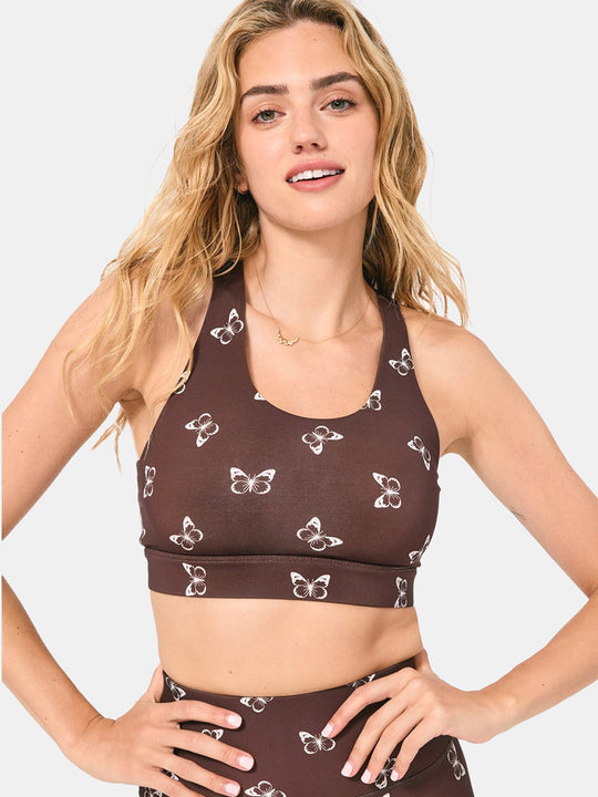 DuoKnit Sports Bra in Mocha Butterflies
