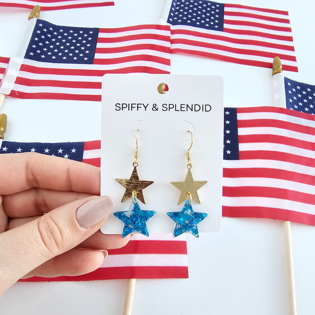 Starry Earrings - Blue Glitter