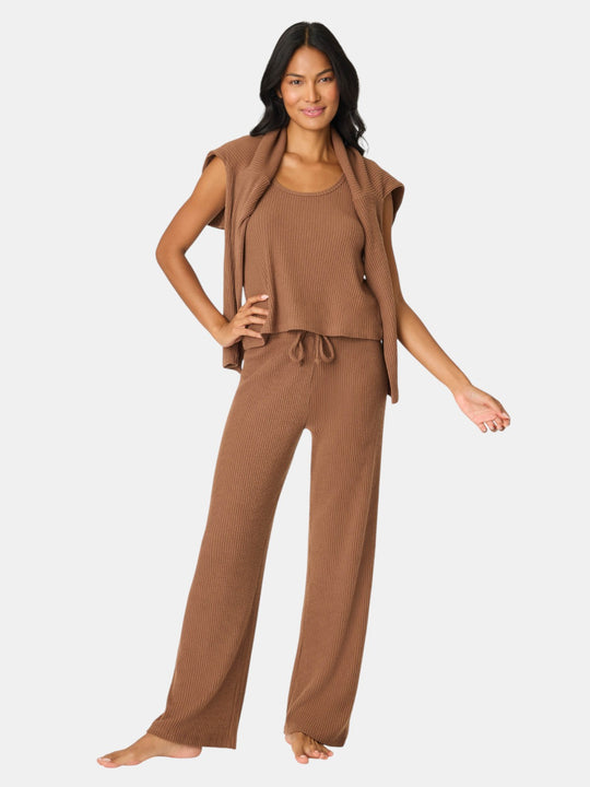 3-Piece Luxe Ribbed Brown PJ Set