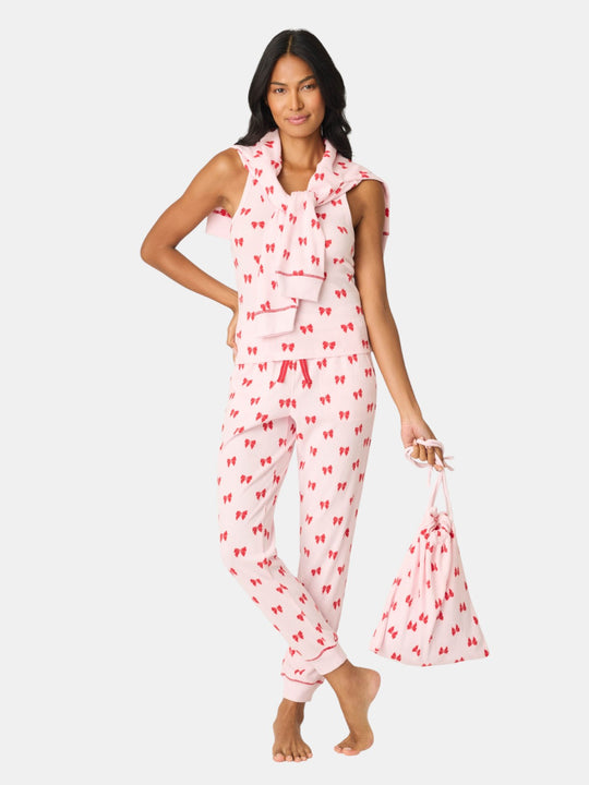 4-Piece Bow Print Thermal Lounge Set