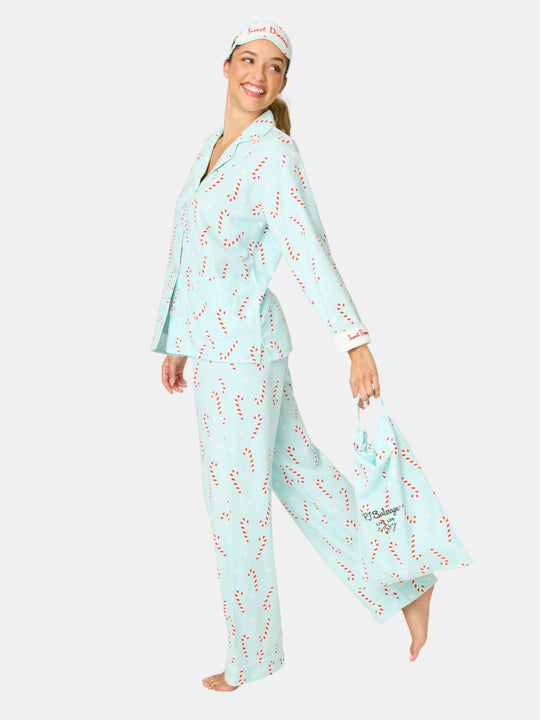 4-Piece Candy Cane Print Flannel Gift Set