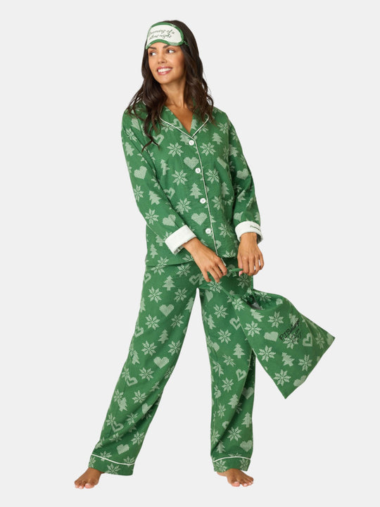 4-Piece Tree & Heart Print Flannel Gift Set