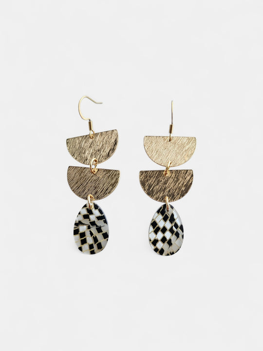 Aria Earrings - Black Shimmer Checker