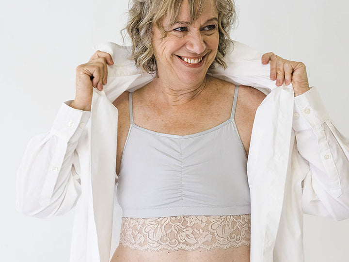 Astrid Bralette with Lace, Champagne/Grey
