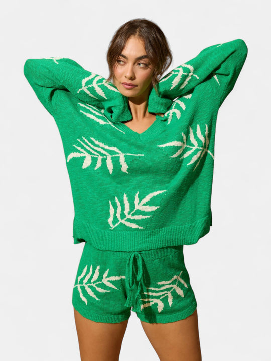 Beachcomber Leaf Print Long Sleeve Top