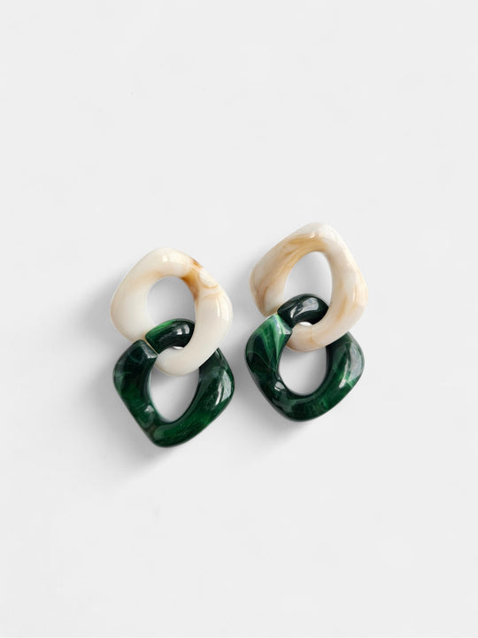 Betsy Earrings - Neutral & Forest Green