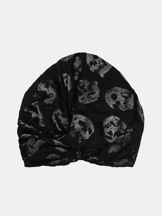 CRT - Black Silver Velvet Skull Turban