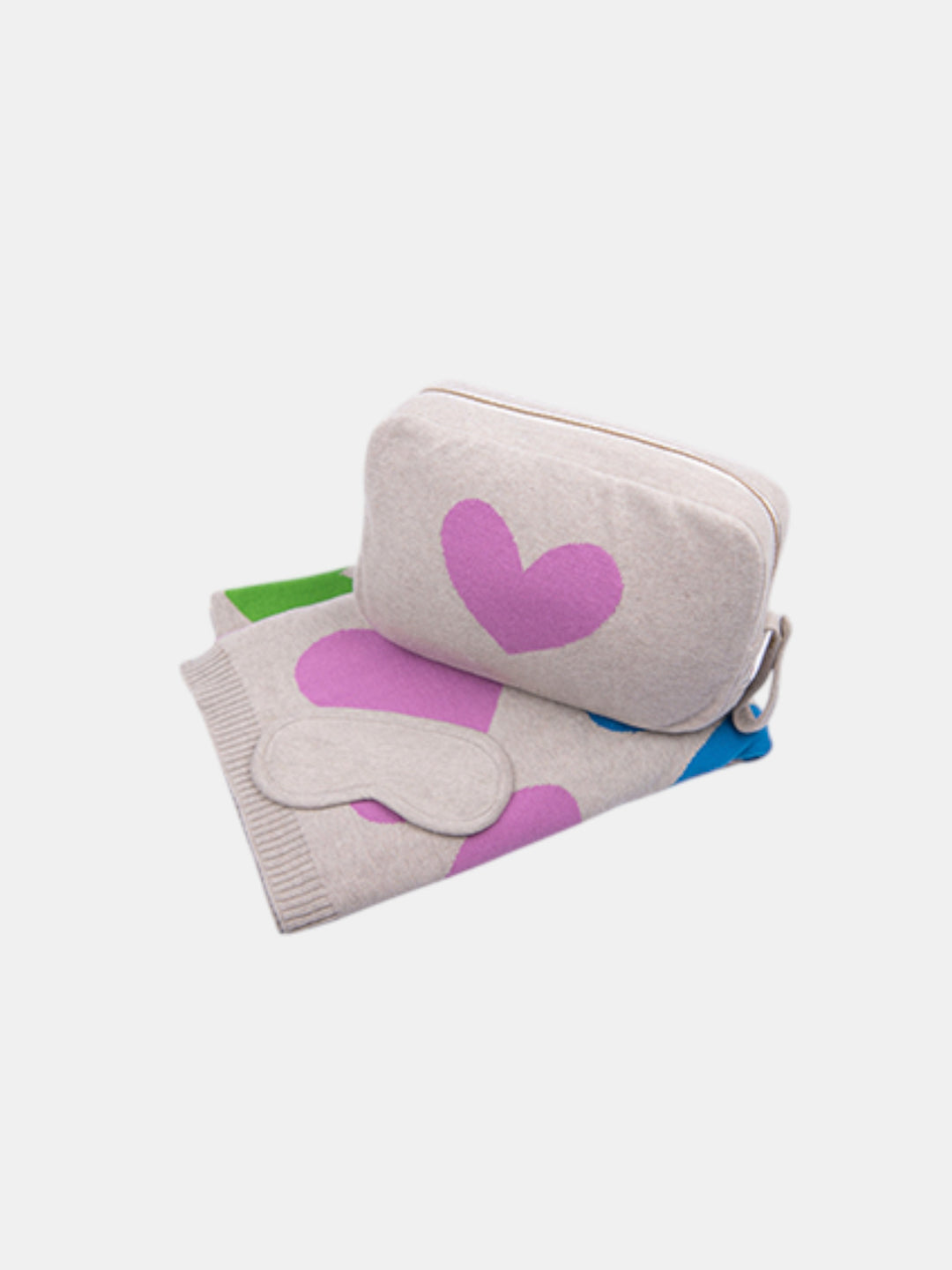 Blush Hearts Organic Cotton Travel Blanket and Eye Mask Set