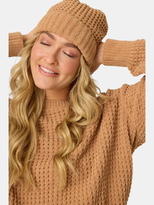 Chenille Waffle Caramel Beanie