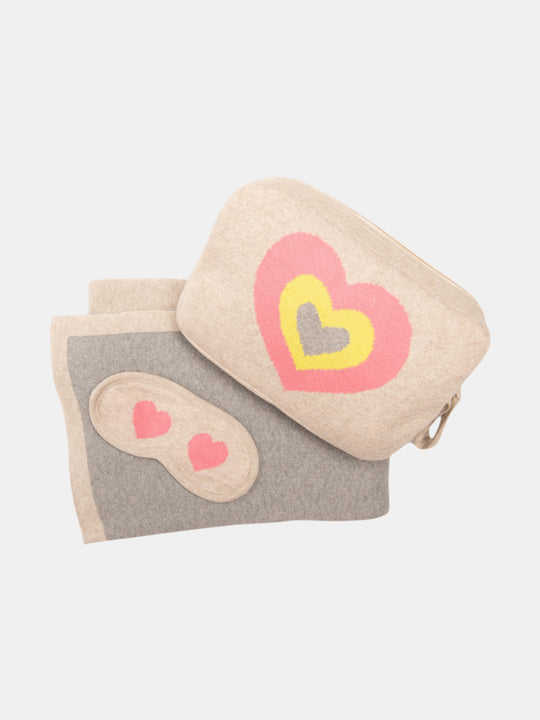 Crazy Hearts Capri Organic Cotton Travel Blanket and Eye Mask Set