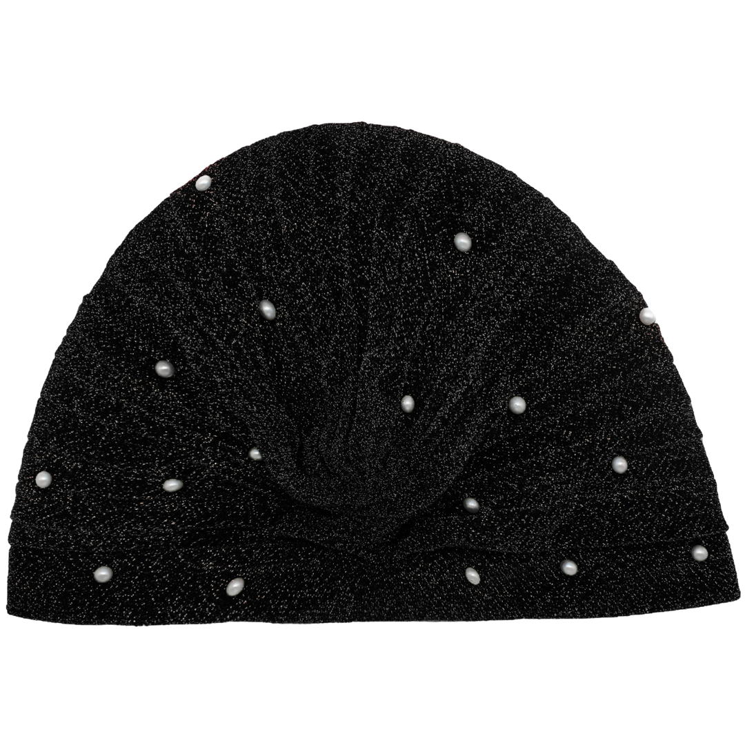 CRT - Semi-Sheer Shimmery Pleated Turban with Pearls