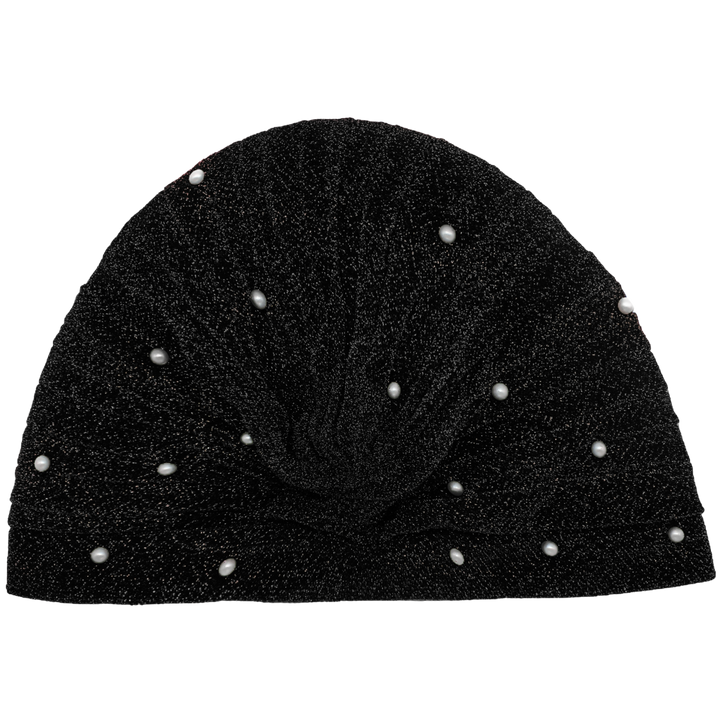 CRT - Semi-Sheer Shimmery Pleated Turban with Pearls