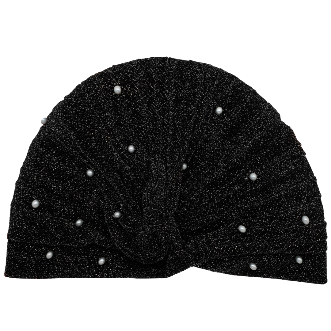 CRT - Semi-Sheer Shimmery Pleated Turban with Pearls