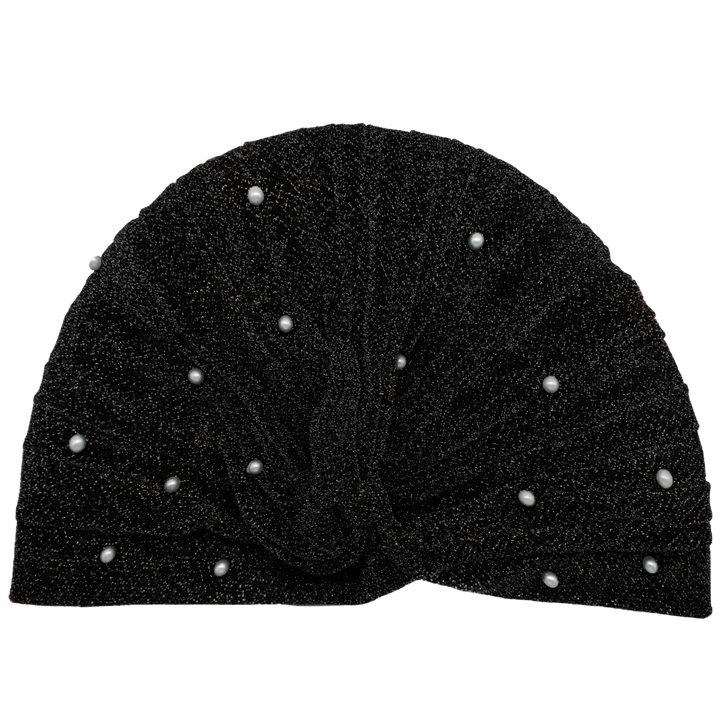CRT - Semi-Sheer Shimmery Pleated Turban with Pearls