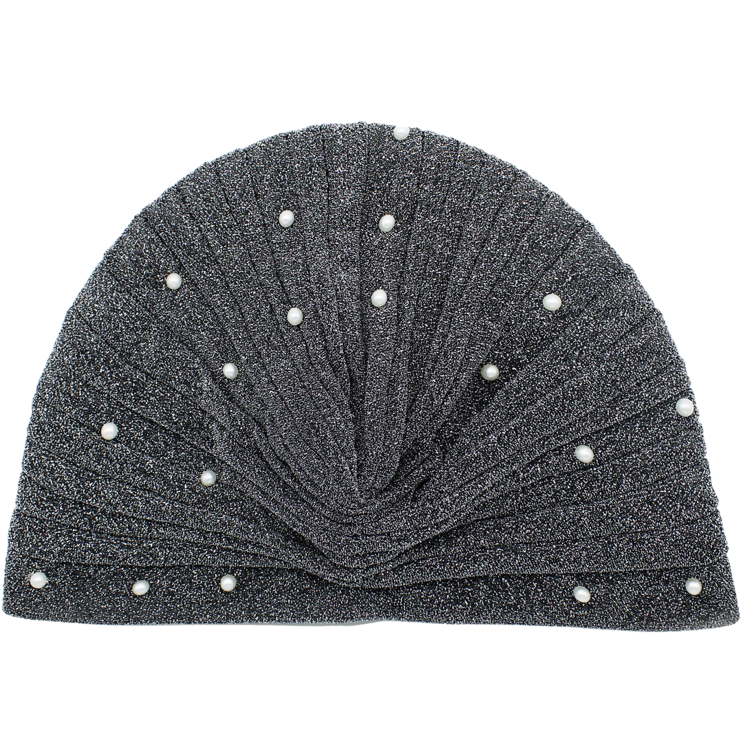 CRT - Semi-Sheer Shimmery Pleated Turban with Pearls