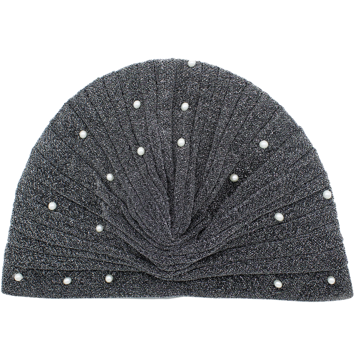 CRT - Semi-Sheer Shimmery Pleated Turban with Pearls