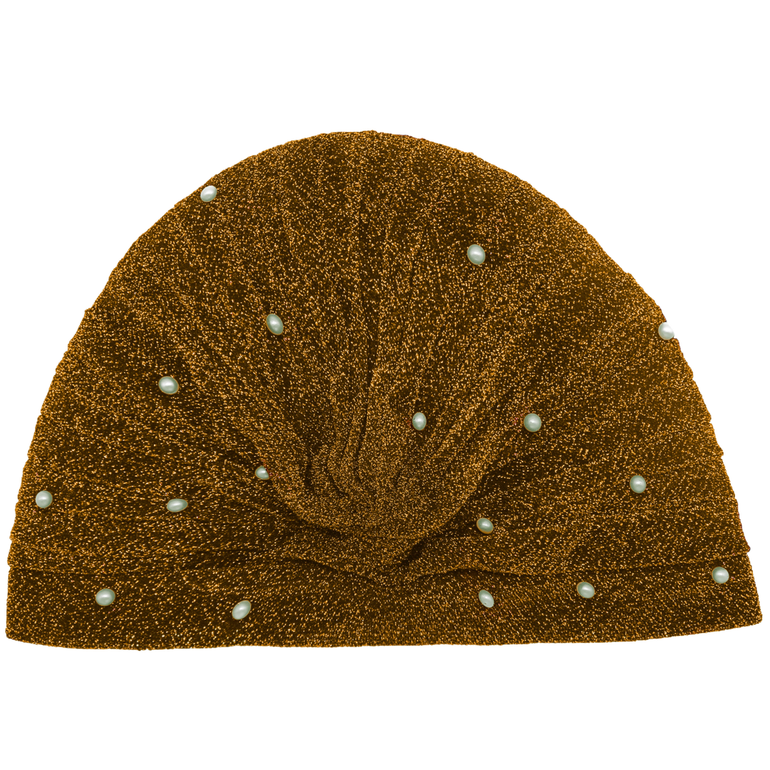 CRT - Semi-Sheer Shimmery Pleated Turban with Pearls