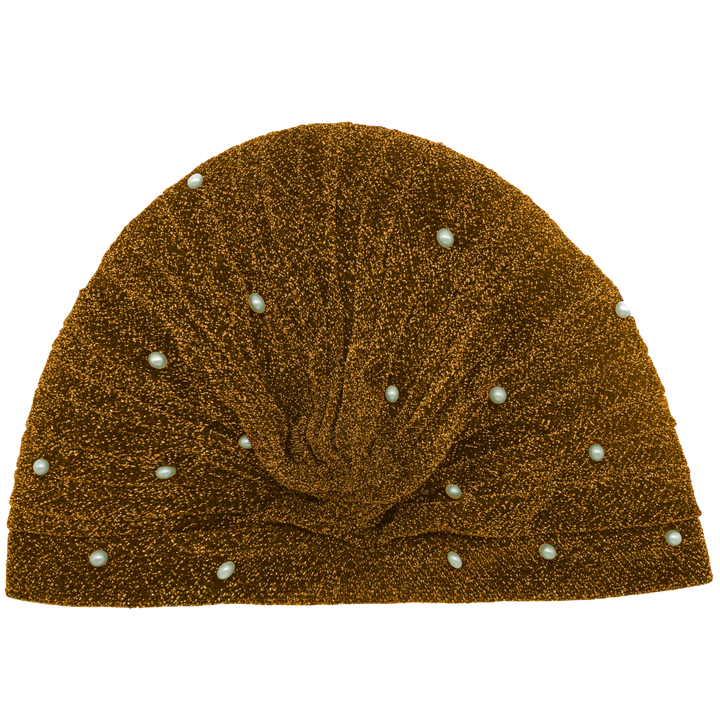 CRT - Semi-Sheer Shimmery Pleated Turban with Pearls