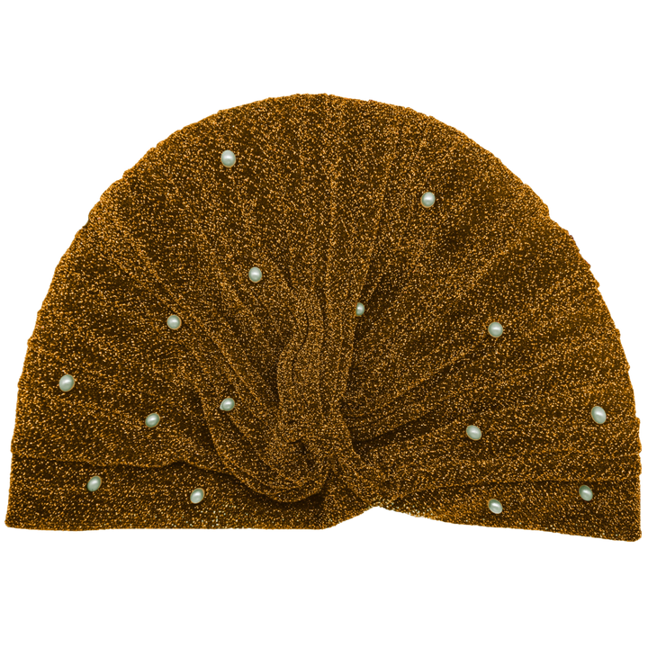 CRT - Semi-Sheer Shimmery Pleated Turban with Pearls
