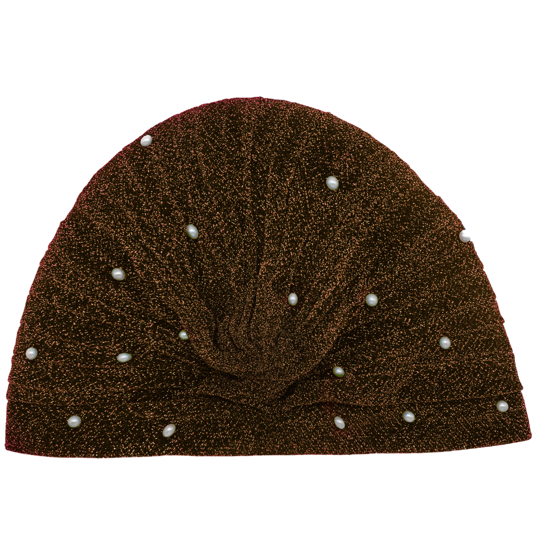 CRT - Semi-Sheer Shimmery Pleated Turban with Pearls