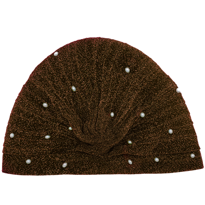 CRT - Semi-Sheer Shimmery Pleated Turban with Pearls