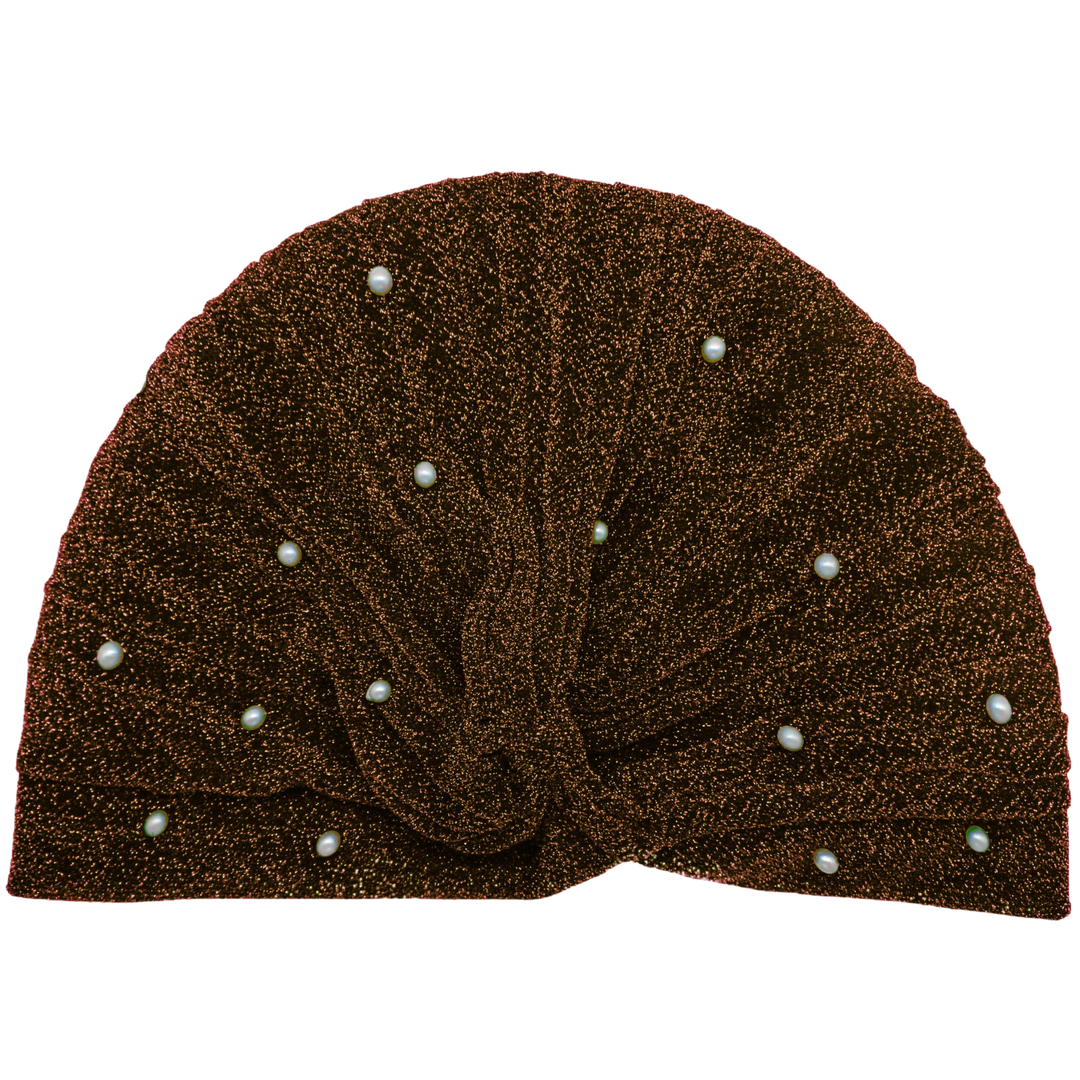 CRT - Semi-Sheer Shimmery Pleated Turban with Pearls