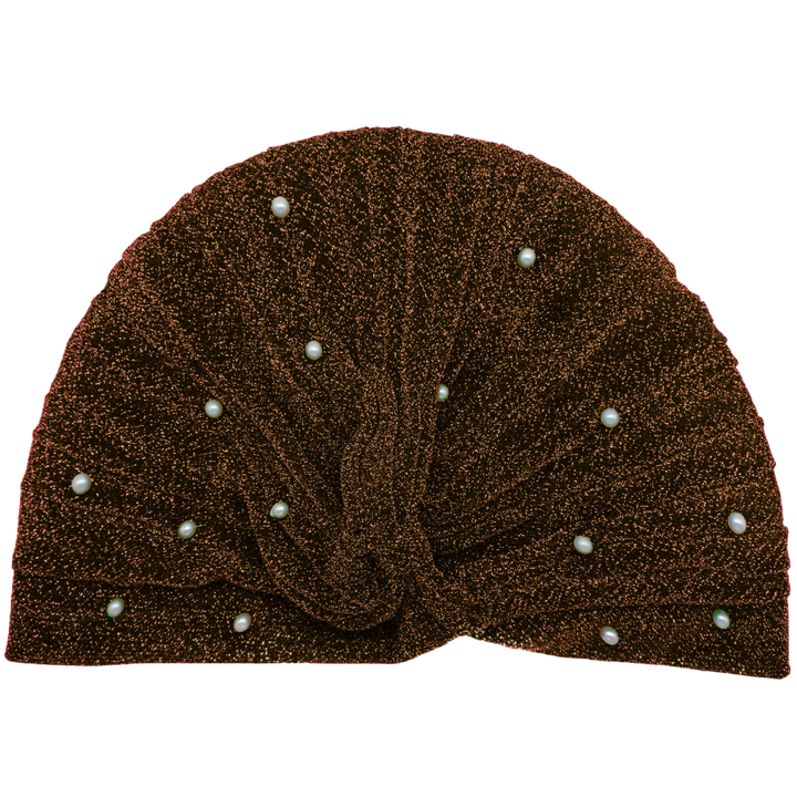 CRT - Semi-Sheer Shimmery Pleated Turban with Pearls