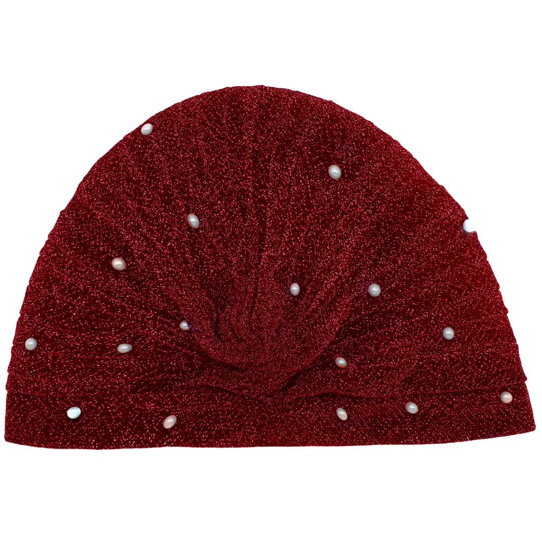 CRT - Semi-Sheer Shimmery Pleated Turban with Pearls