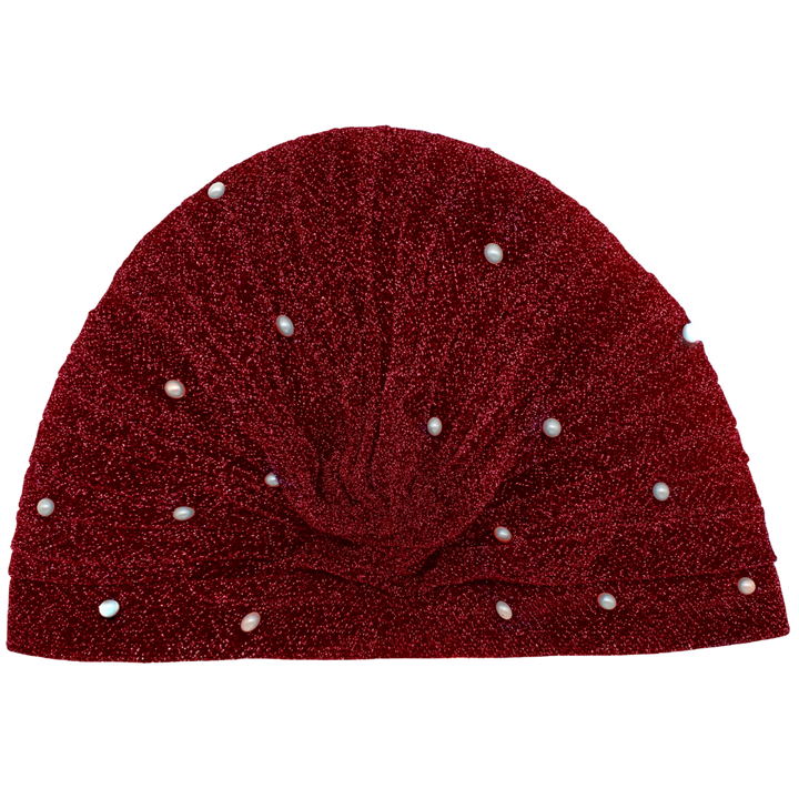 CRT - Semi-Sheer Shimmery Pleated Turban with Pearls