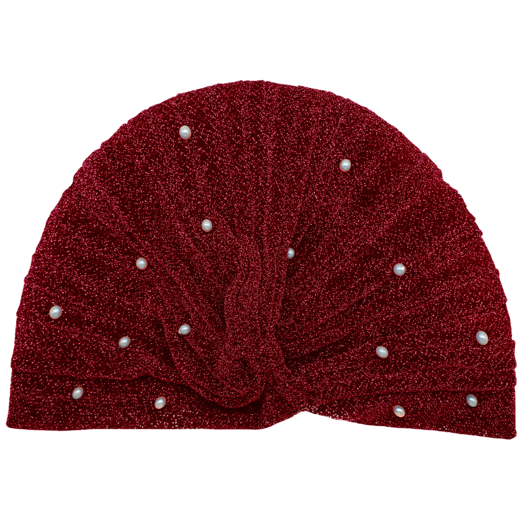 CRT - Semi-Sheer Shimmery Pleated Turban with Pearls