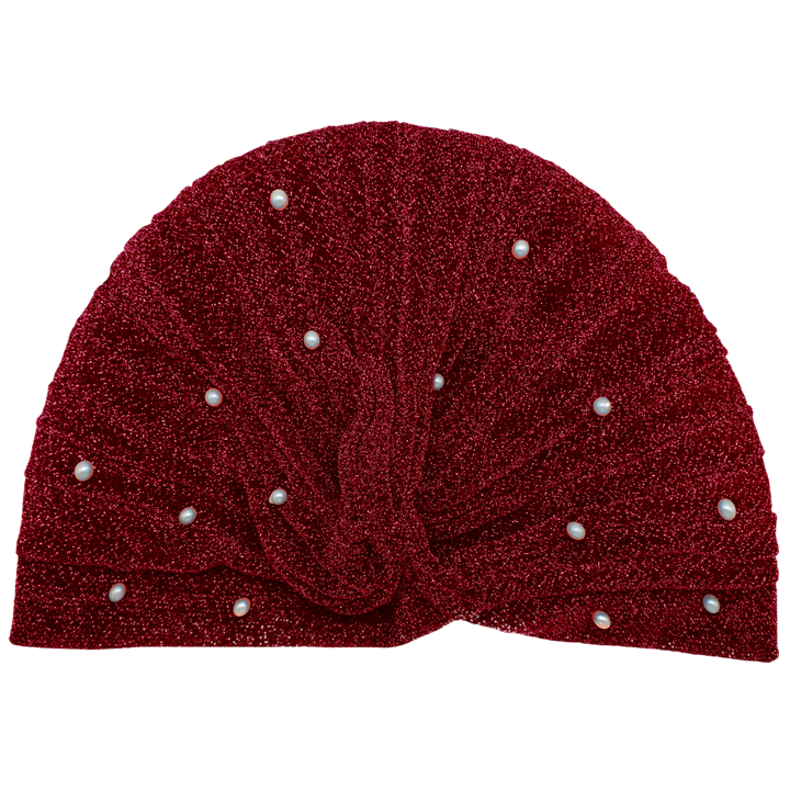 CRT - Semi-Sheer Shimmery Pleated Turban with Pearls