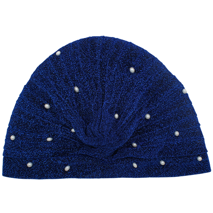 CRT - Semi-Sheer Shimmery Pleated Turban with Pearls