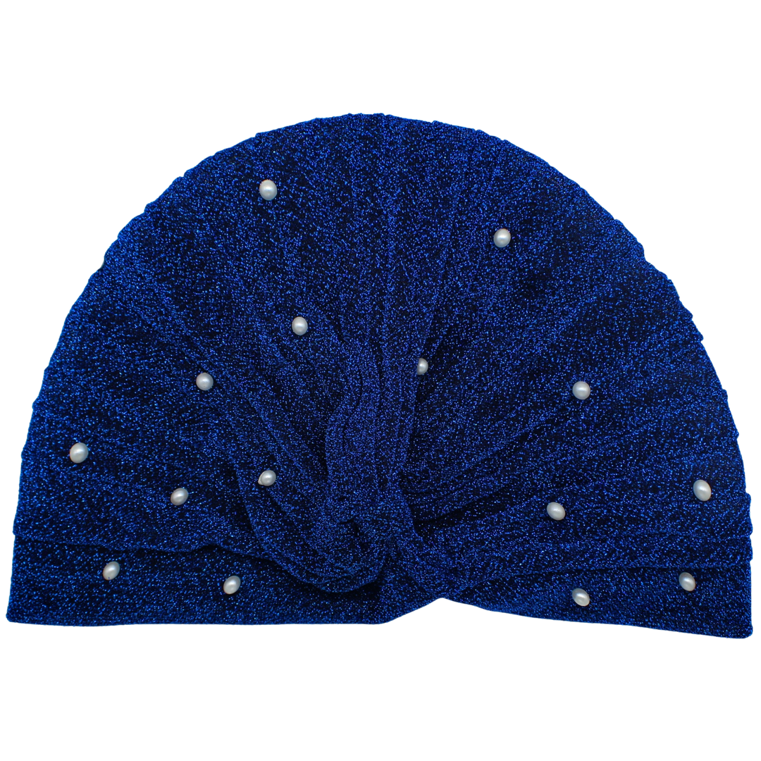 CRT - Semi-Sheer Shimmery Pleated Turban with Pearls