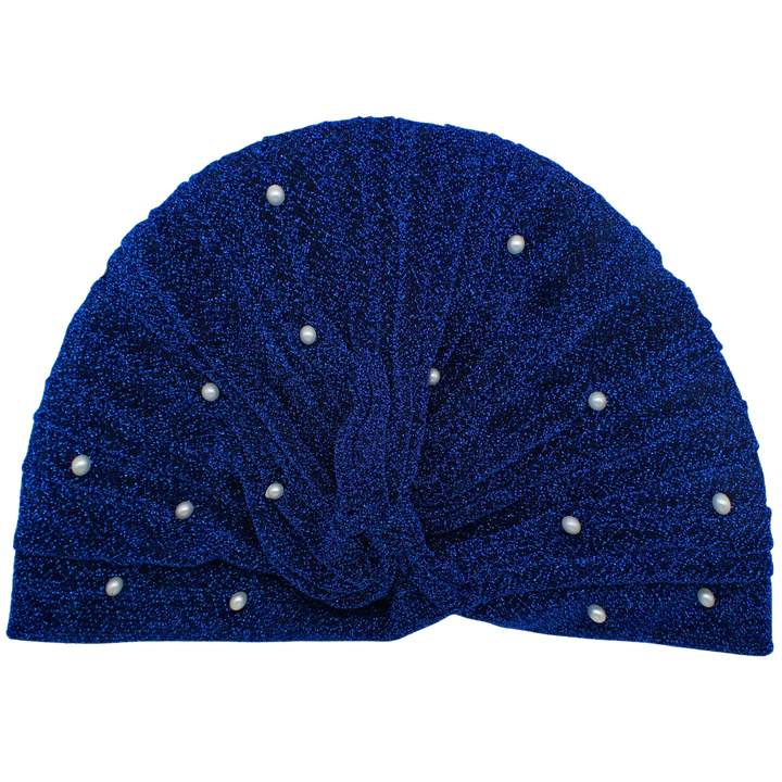 CRT - Semi-Sheer Shimmery Pleated Turban with Pearls