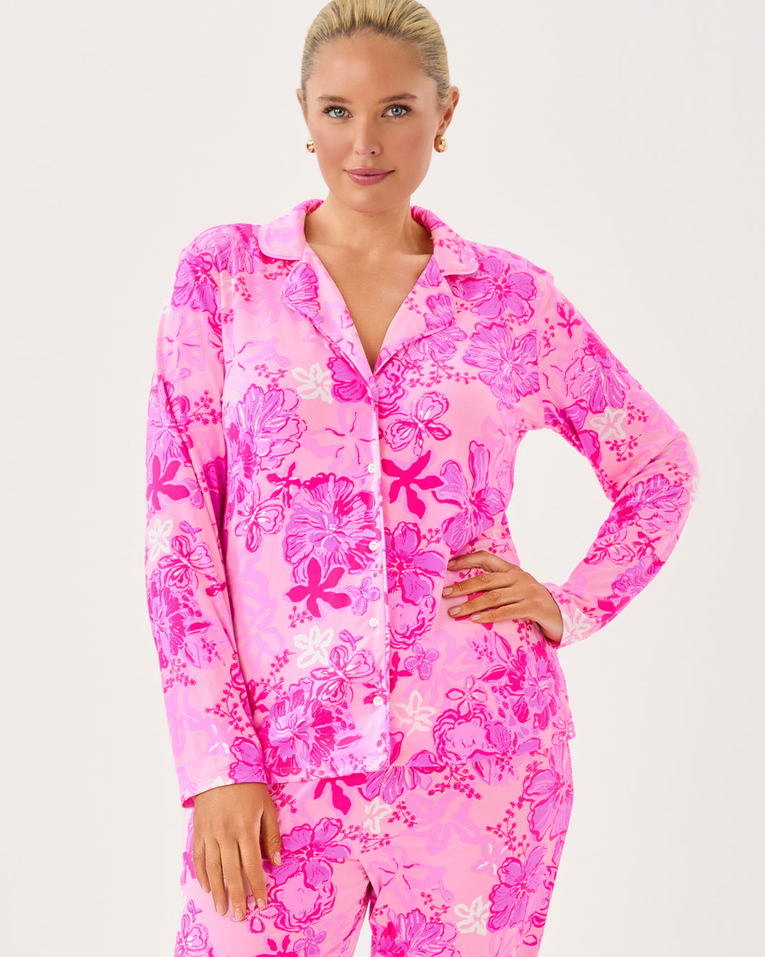 Pajama Knit Button-Up Top