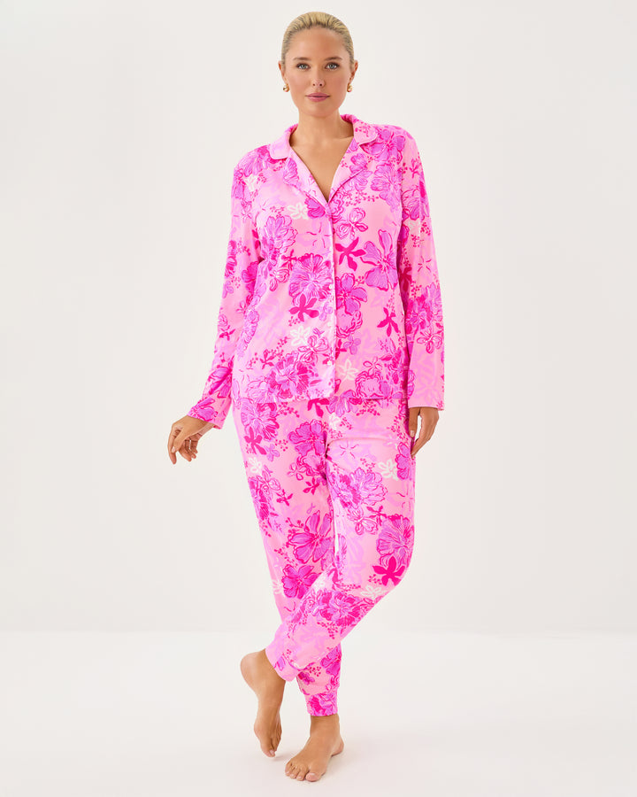 Pajama Knit Button-Up Top