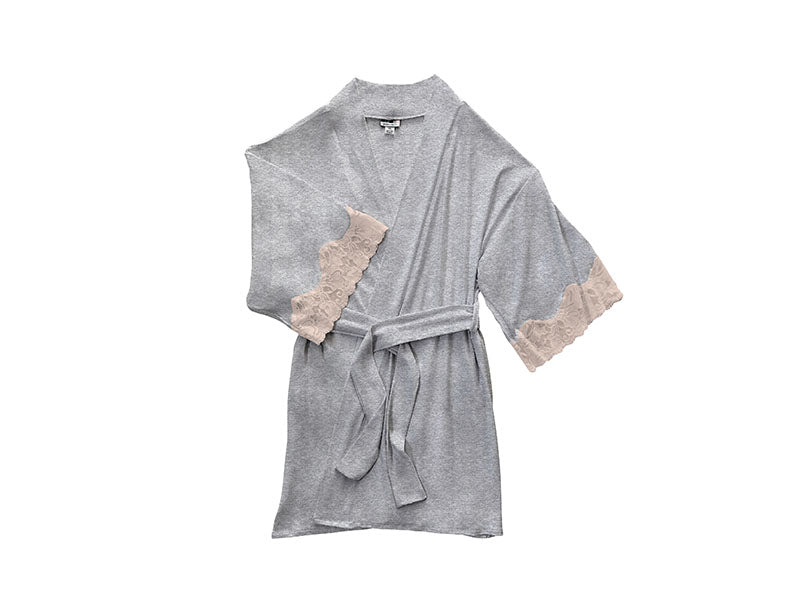 Calla Modal Kimono with Lace, Champagne / Heather Grey