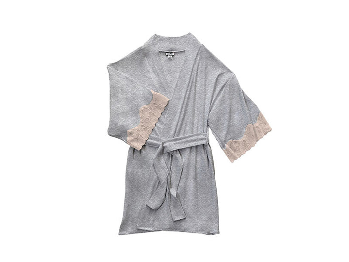 Calla Modal Kimono with Lace, Champagne / Heather Grey