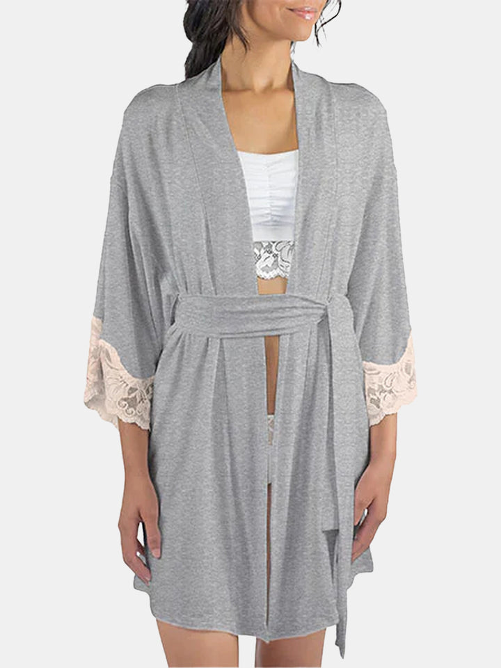 Calla Modal Kimono with Lace, Champagne / Heather Grey