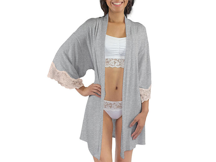 Calla Modal Kimono with Lace, Champagne / Heather Grey