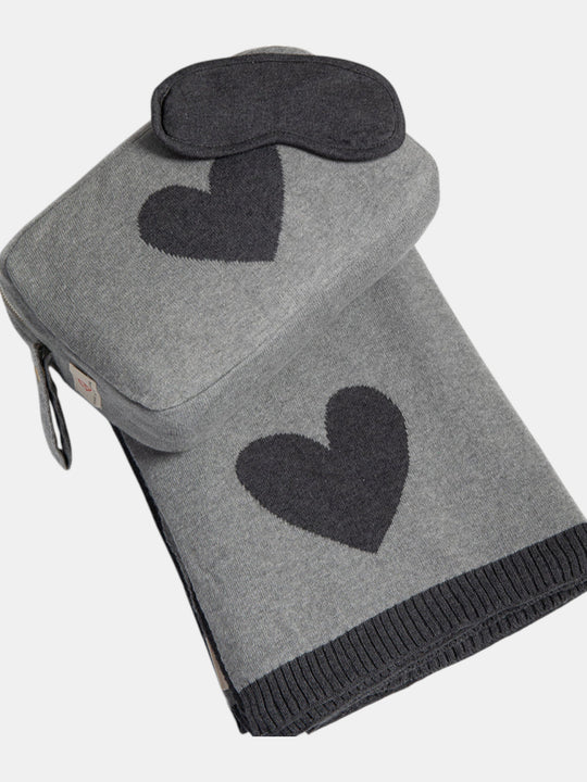 Hearts Reversible Organic Cotton Travel Blanket and Eye Mask Set
