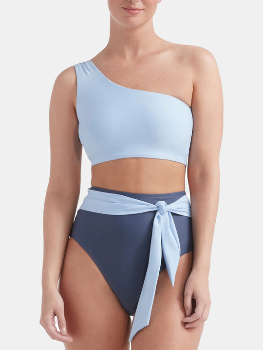 Gianna One Shoulder Two-Piece Bikini Top in Blue