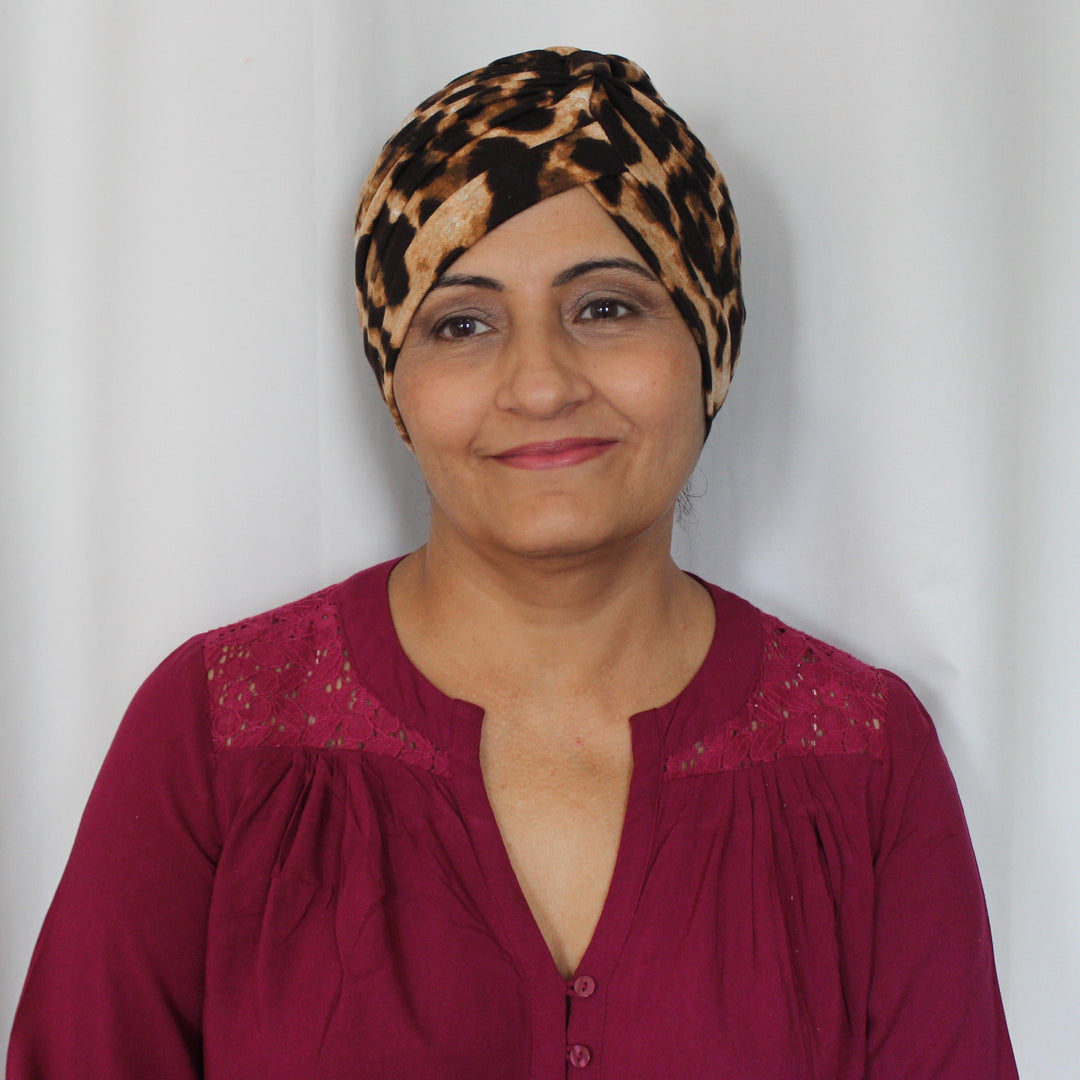CRT - Leopard Print Pleated Cotton Turban