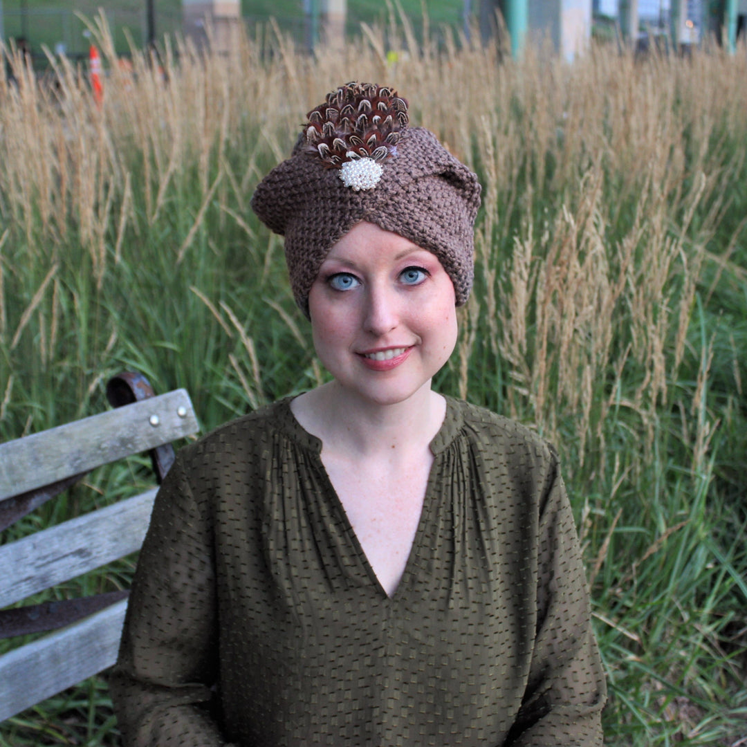 CRT - Knit Turban Feathers Pearls